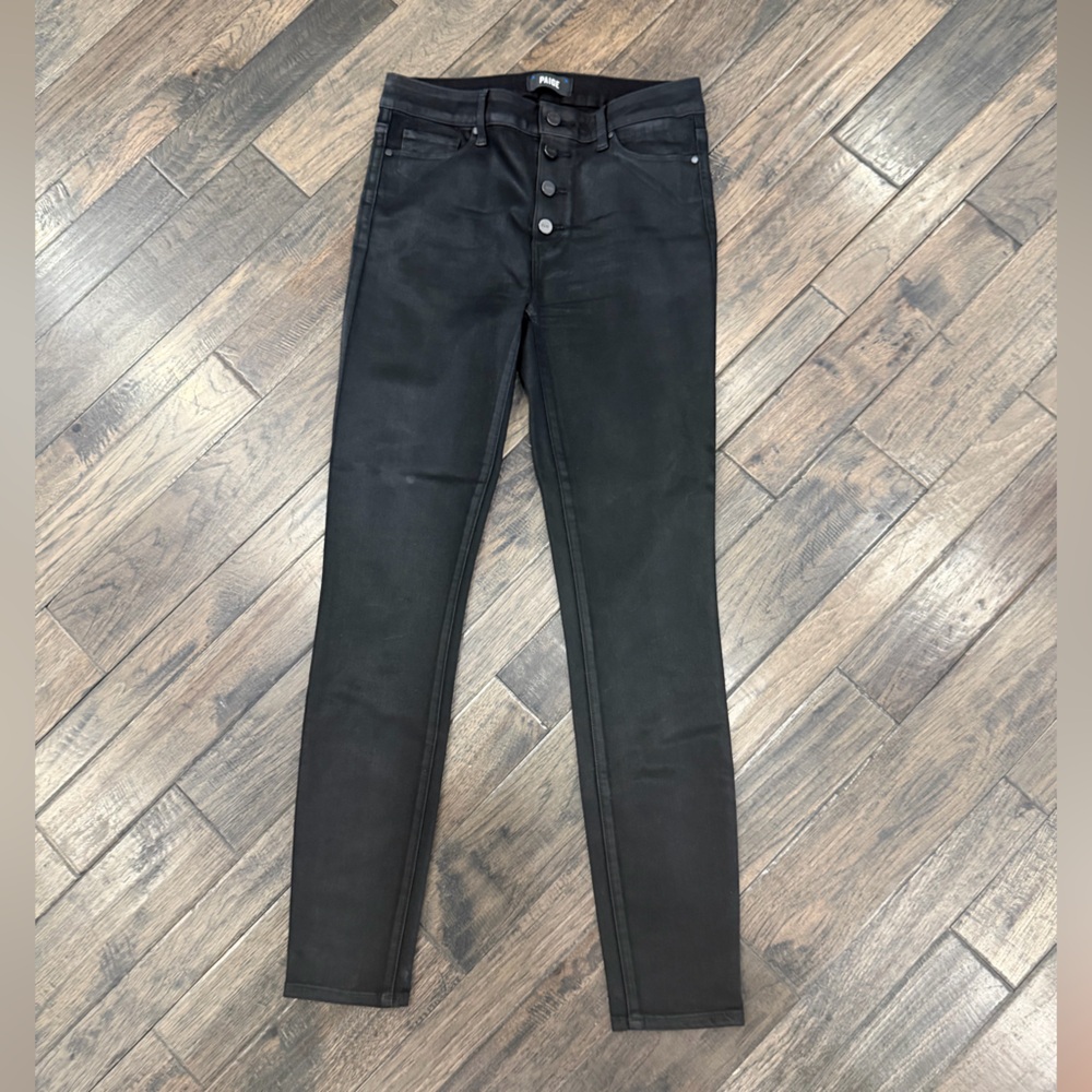 PAIGE Coated Black Skinny Jeans Size 29 Dressy Stretch